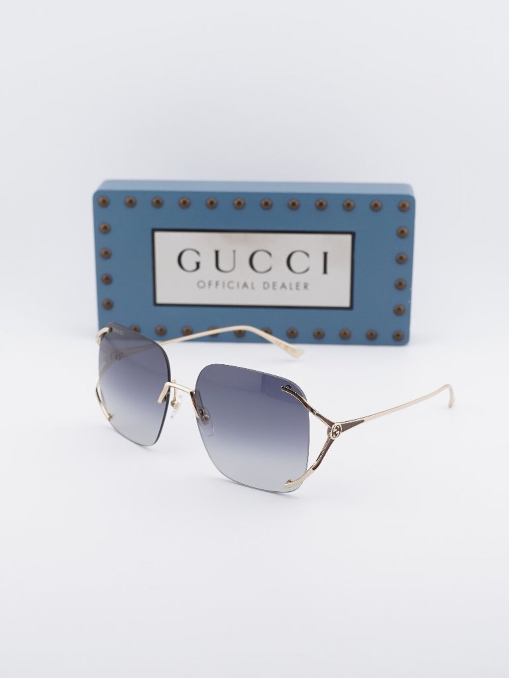 Gucci GG0646S 001 Square Sunglasses - Gold / Grey